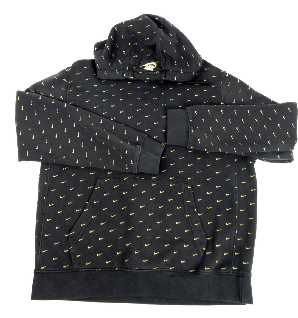 Nike Sportswear Black Gold All Over Swoosh Logo Hoodie Mens Large Egypt